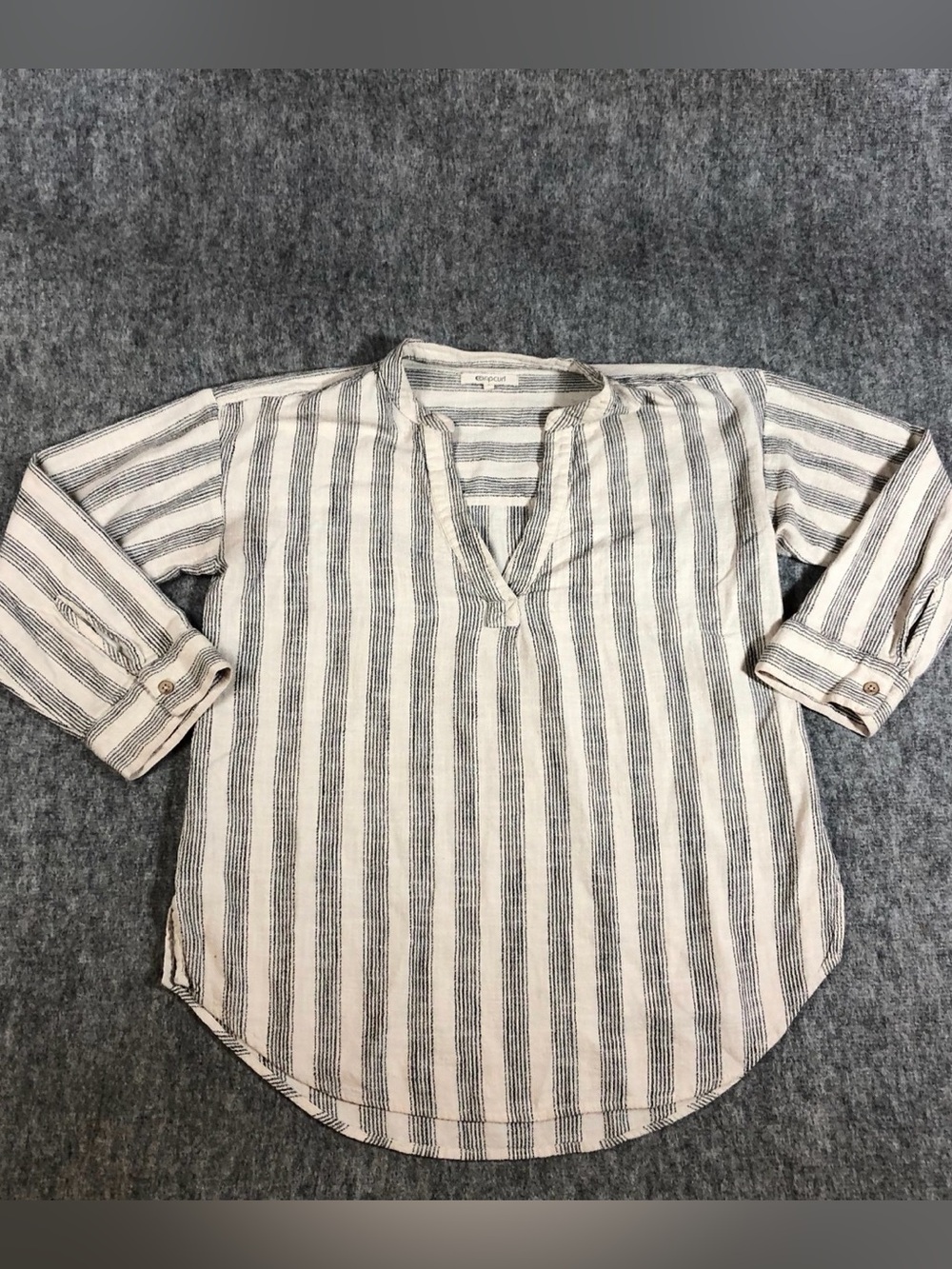 Rip Curl Cream and Black Striped Long-Sleeve Band Collar Shirt - Picture 9 of 9